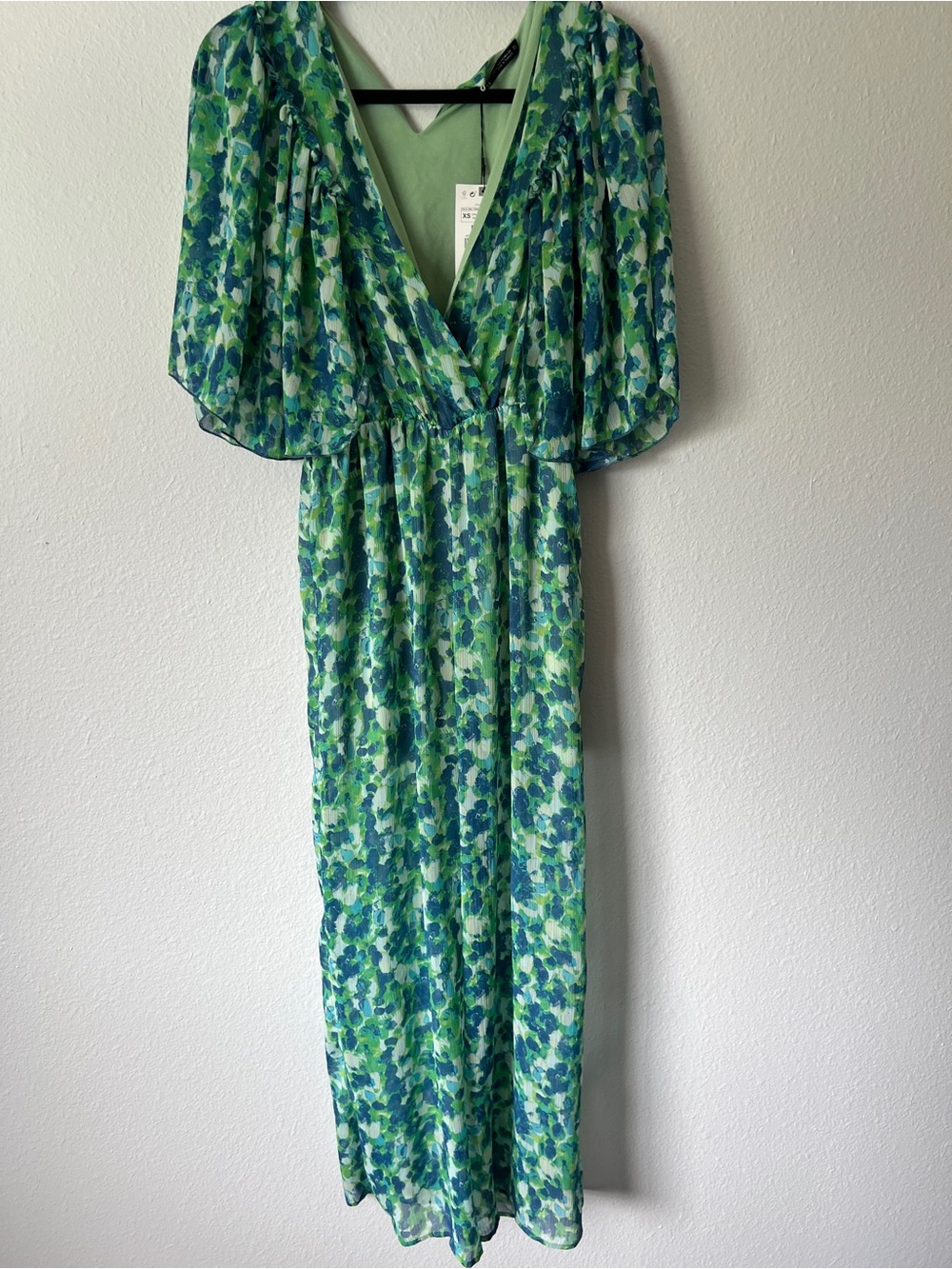 Zara Floral Jumpsuit Green Blue Size xsmall NWT - Picture 7 of 7